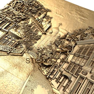 Панно художественные (Улица храм крест, PH_0125) 3D модель для ЧПУ станка